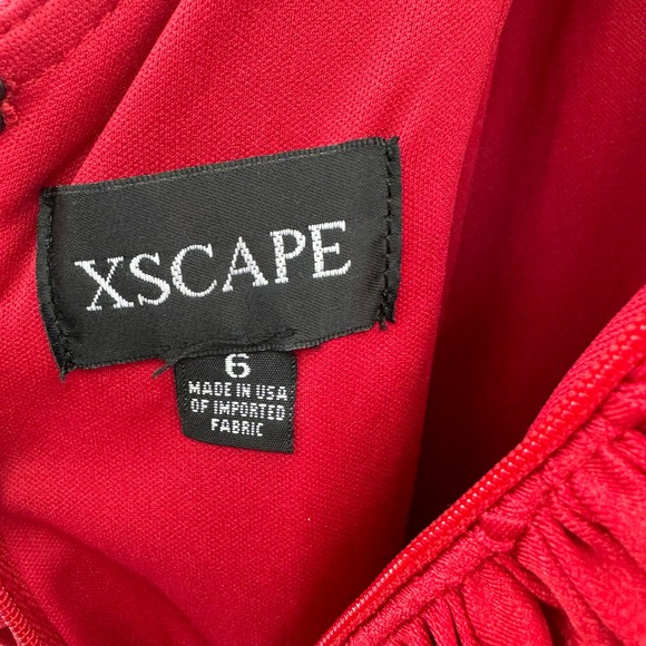 XSCAPE Stretch Satin Strappy Side-gathered High-slit Dress In Red Size 6 NWOT - Picture 10 of 11